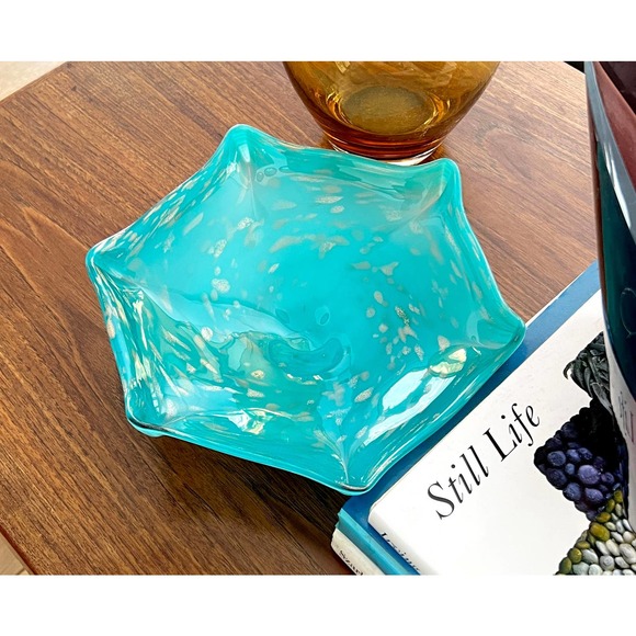 Murano Turquoise Decorative Bowl with Silver Flecks - Picture 4 of 7